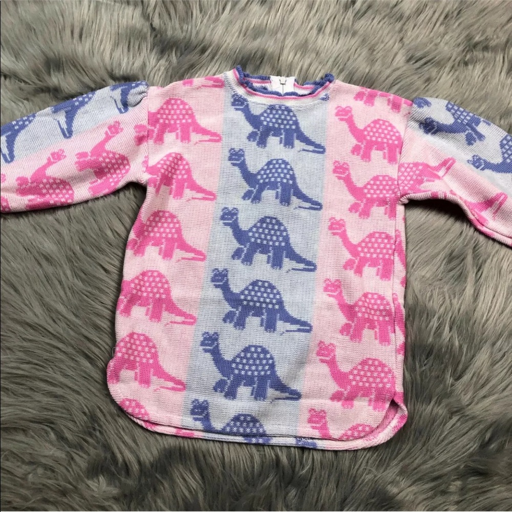 Vintage Baby Knit Sweater Purple Pink Dinosaur